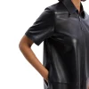 Women's Short-Sleeve Half Zip Nappa Leather Mini Dress Sleeves