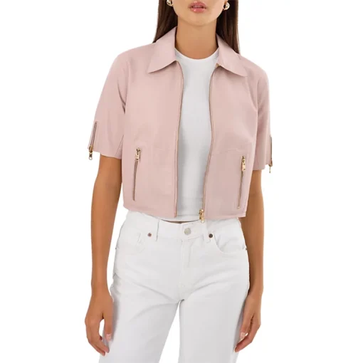Sevana Reversible Rose gold Leather Jacket Front