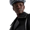 Women's Classic Black Textured Leather Peacoat Collar