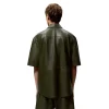 Dark Green Half Sleeves Leather Shirt Back