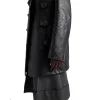 Women's Classic Black Textured Leather Peacoat Front Button