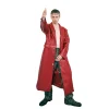 Women's Unisex Faux Red Plant Leather Long Coat Front