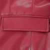 Women's Unisex Faux Red Plant Leather Long Coat Pocket