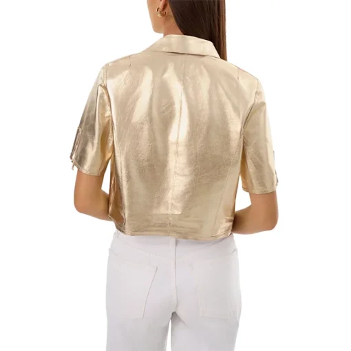 Sevana Reversible gold Leather Jacket Back