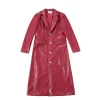 Women's Unisex Faux Red Plant Leather Long Coat
