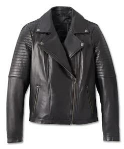 Women's Classic Biker Debossed Leather Jacket