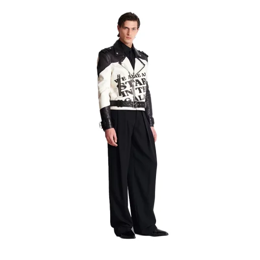 Balmain Trompe-l'œil T-shirt Print Leather Biker Jacket