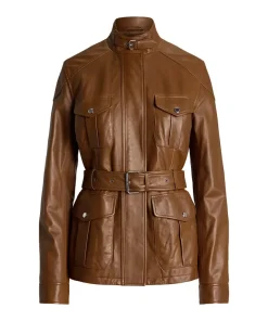 Belted Lambskin Mockneck Jacket