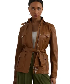 Belted Lambskin Mockneck Jacket