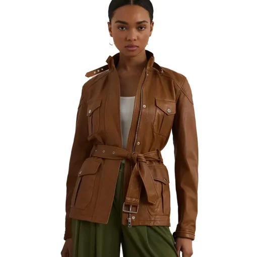 Belted Lambskin Mockneck Jacket
