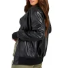 Oversized Women's Black Bomber Leather Jacket