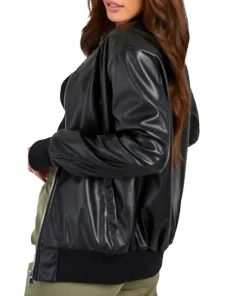 Oversized Women's Black Bomber Leather Jacket