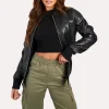 Oversized Women's Black Bomber Leather Jacket