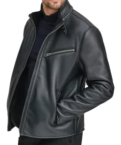 Faux Shearling Black Geniune Leather Jacket