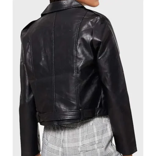 Women's Black Biker Leather Jacket - Image 2