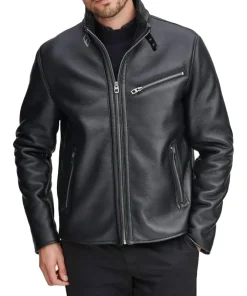 Faux Shearling Black Geniune Leather Jacket