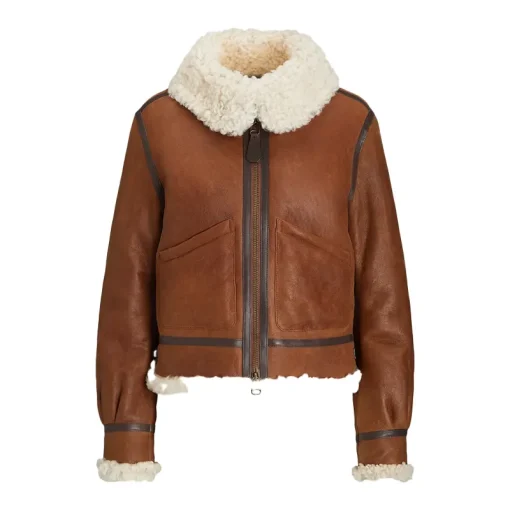 Leather-Trim Shearling Aviator Jacket