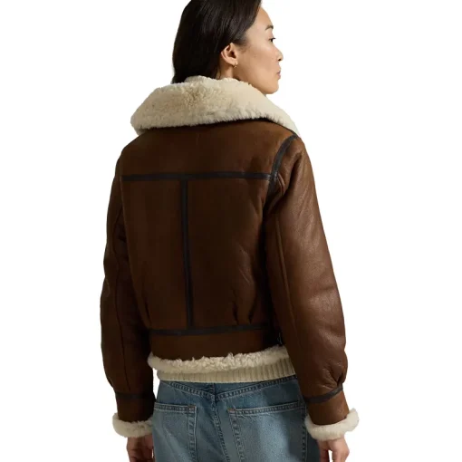 Leather-Trim Shearling Aviator Jacket