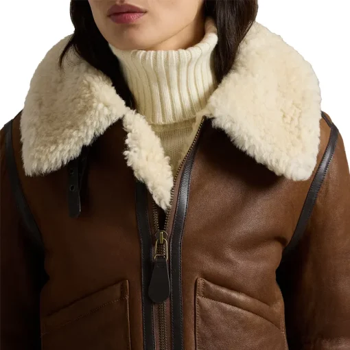 Leather-Trim Shearling Aviator Jacket