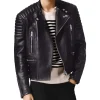 Men's Asymmetrical Black Bikers Padded Jacket