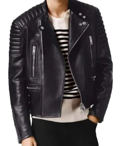 Men's Asymmetrical Black Bikers Padded Jacket
