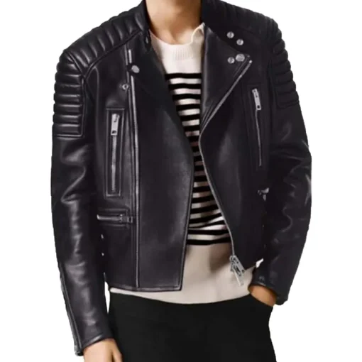Men's Asymmetrical Black Bikers Padded Jacket