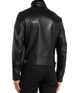 Men’s Black Padded Sleeves Leather Jacket