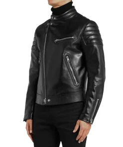 Men’s Black Padded Sleeves Leather Jacket