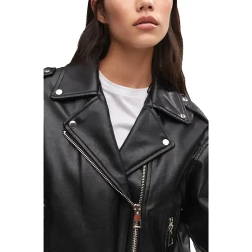 Women's Oversized Motorcycle Black Leather Jacket