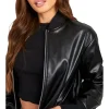 Oversized Women's Black Bomber Leather Jacket