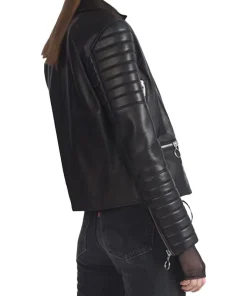 Women's Padded Sleeves Black Motorcycle Jacket