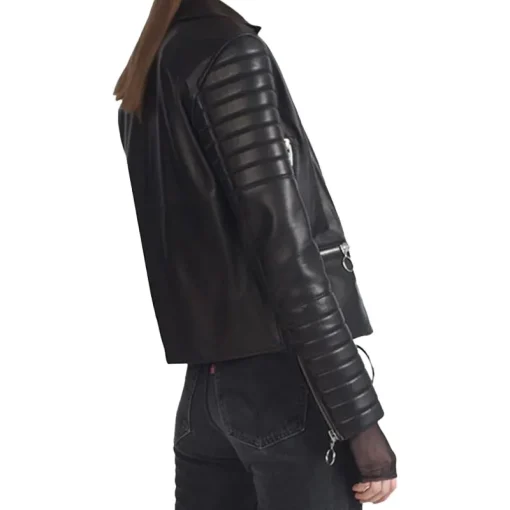 Women's Padded Sleeves Black Motorcycle Jacket