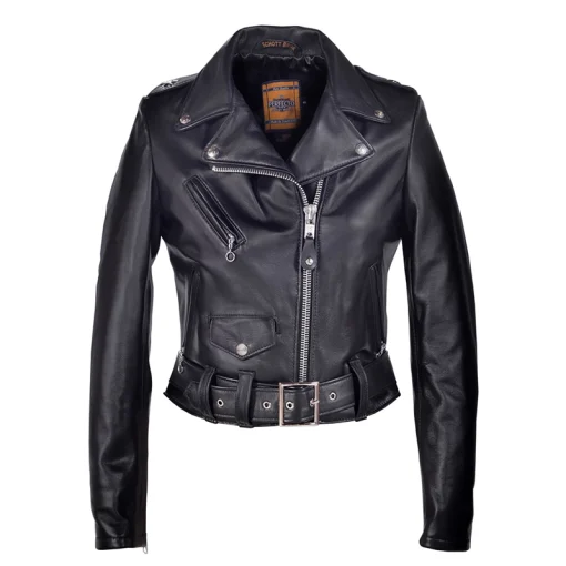 Schott Cropped Lambskin Leather Jacket