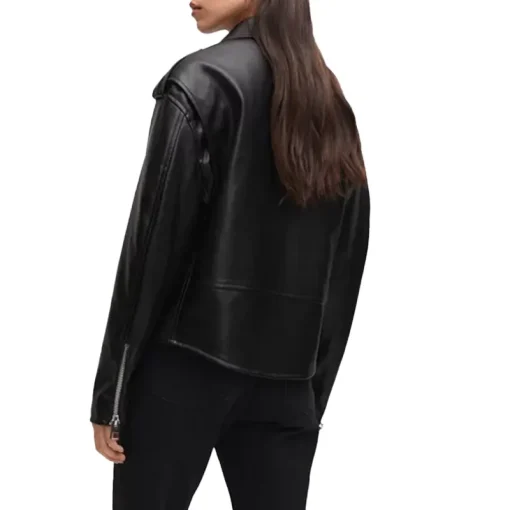 Women's Oversized Motorcycle Black Leather Jacket - Image 3