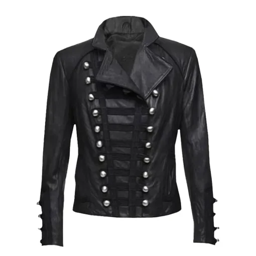 Women's Black Military Leather Jacket