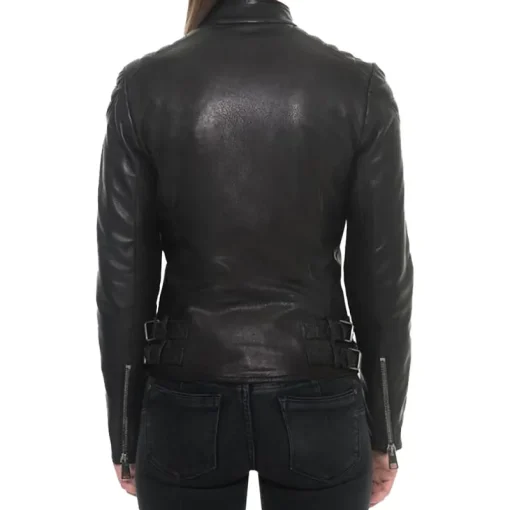 Women's Black Motorcycle Slimfit Jacket - Image 2