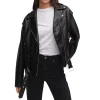 Women's Oversized Motorcycle Black Leather Jacket