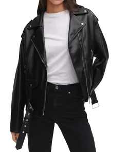 Women's Oversized Motorcycle Black Leather Jacket