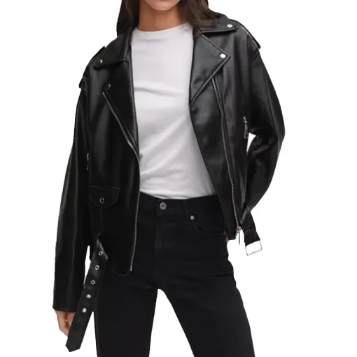 Women's Oversized Motorcycle Black Leather Jacket