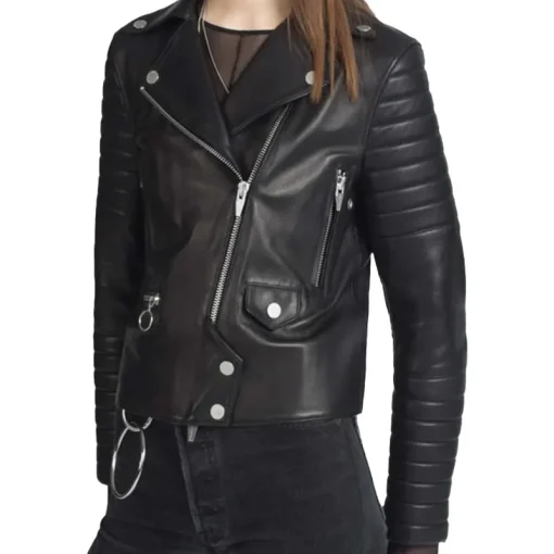 Women's Padded Sleeves Black Motorcycle Jacket