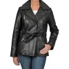 Women's Shearling Black Belted Leather Jacket