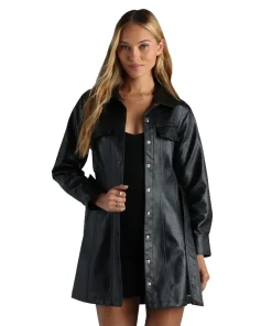 Womens Faux Leather Trench Coat Front