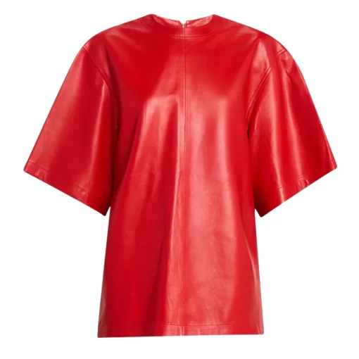 Oversized Leather Short-Sleeve Shirt