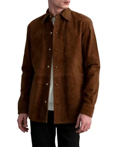 Men's Haven Brown Suede Leather Shirt Front Open