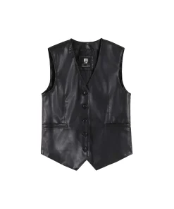 Faux Leather Cropped Waistcoat Front