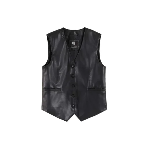 Faux Leather Cropped Waistcoat Front