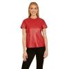 Women Faux Leather Shirt Red Front