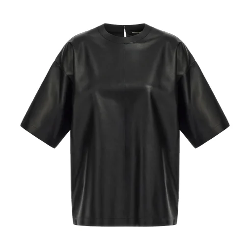 Women Black Leather T-Shirt