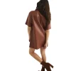 Brown Faux Leather Button Shirt Back