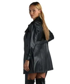 Womens Faux Leather Trench Coat Back